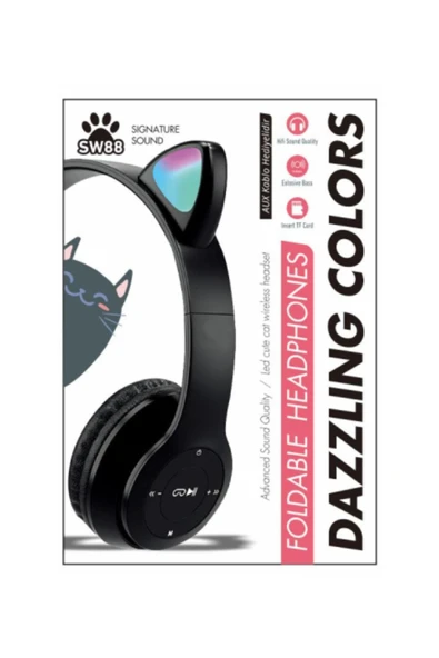 Subzero SW88 Renkli Kedicik Kulaklı Katlanabilir Bluetooth Kulaklık Uyumlu - 3