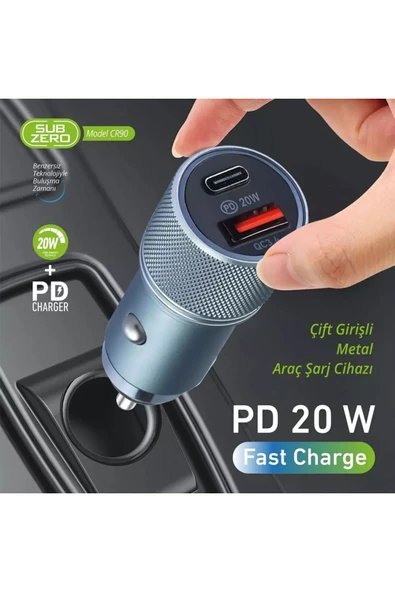 Subzero Cr90 20w Uyumlu 3.4a Hızlı Pd Ve Usb Çıkışlı Araç Şarj Başlığı - 2