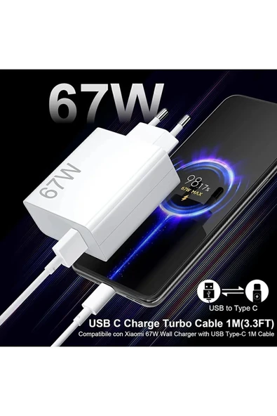 Myphone Xiaomi Redmi Note 11/11pro/12/12 Pro/13/13pro Uyumlu 4g Turbo Hızlı Şarj Cihazı Aleti Type-c 67 watt