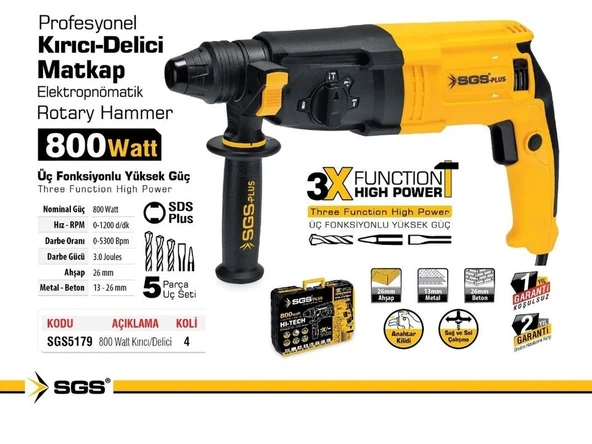 SGS Plus 5179 800 W Profesyonel Kırıcı Delici Matkap - 3