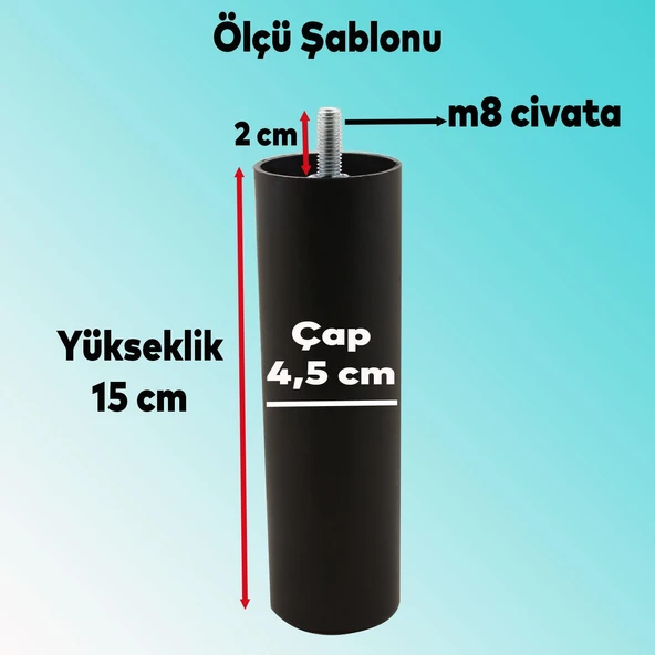 Mobilya Kanepe Sehpa TV Ünitesi Koltuk ince Diş Orta Destek Ayağı 15 cm Siyah Baza Ayak 4 Adet - Resim 2