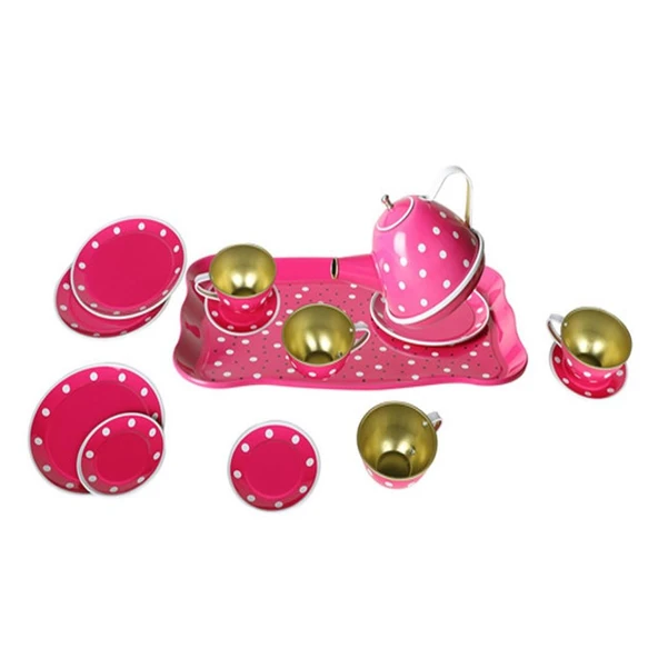 Vardem Puantiyeli Renkli Metal Çay Seti 15 Parça - Pembe - 2