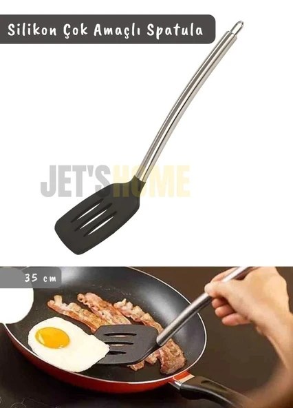 Silikon Spatula Servis Spatulası Çok Amaçlı Spatula Paslanmaz Saplı Siyah 35 cm