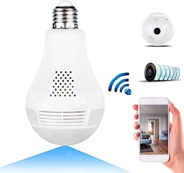 GLRTECH V9 V-01 360 DERECE WİFİ MİCRO SD KAYITLI E27 DUYLU AMPÜL KAMERA GECE GÖRÜŞLÜ - Resim 3