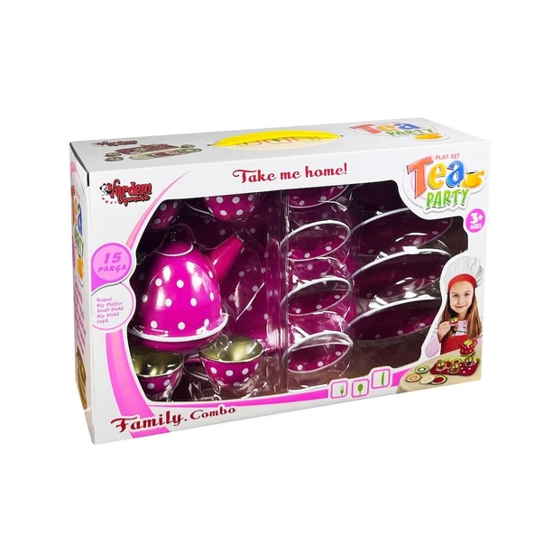 Vardem Puantiyeli Renkli Metal Çay Seti 15 Parça - Pembe