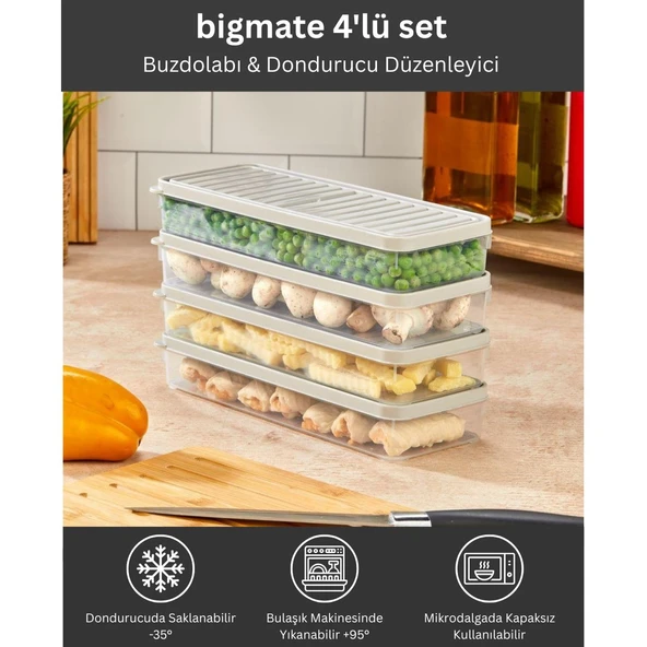 bigmate 4'lü Şeffaf Saklama Kabı 4x1 Lt BGMT1515 Mikrodalga Buzdolabı ve Dondurucu Uyumlu Düzenleyici - 10