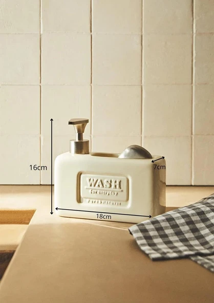 Ashley Taupe Porselen Sıvı Sabunluk - Sünger Hazneli Mutfak Sabunluğu - 750 ML - Resim 3