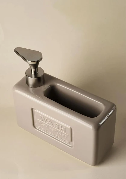 Ashley Taupe Porselen Sıvı Sabunluk - Sünger Hazneli Mutfak Sabunluğu - 750 ML - Resim 2