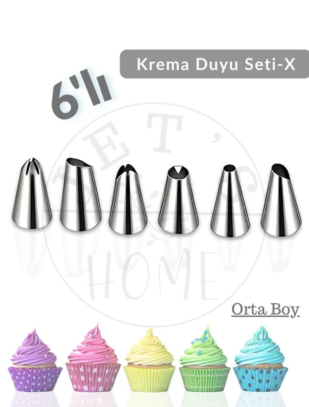6'lı Krema Duyu Seti Orta Boy Pasta Dolgu Kreması Paslanmaz Şanti Duyu Çelik Set-X