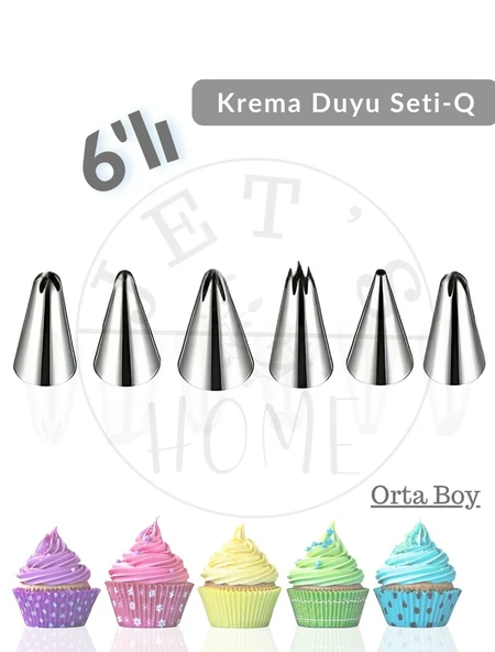 6'lı Krema Duyu Seti Orta Boy Pasta Dolgu Kreması Paslanmaz Şanti Duyu Çelik Set-Q