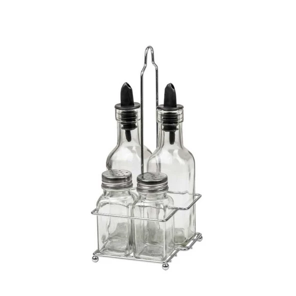 4’lü Set Yağdanlık Takımı 200 ml Cam Tuzluk Seti Baharatlık Yağlık Sirkelik Tuzluk
