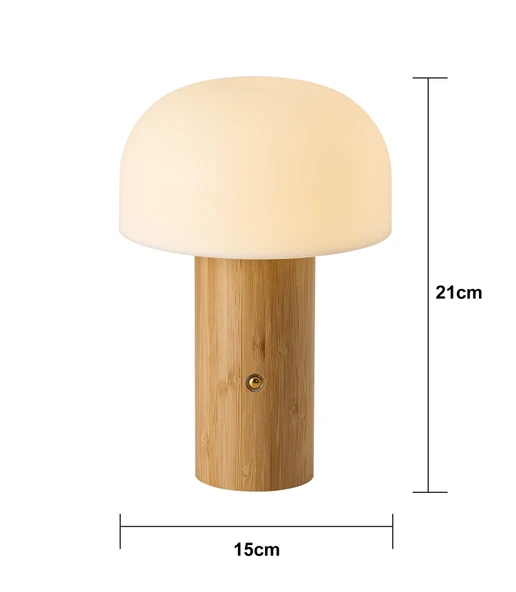 Apliqa Olwa Ahşap Detaylı Pilli Kablosuz Dokunmatik Şarjlı Led Mantar Abajur Masa Lambası - Resim 5