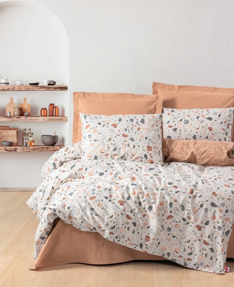 Cotton Box Minimal Tek Kişilik Lastikli Çarşaflı Nevresim Takımı Oniks Karamel