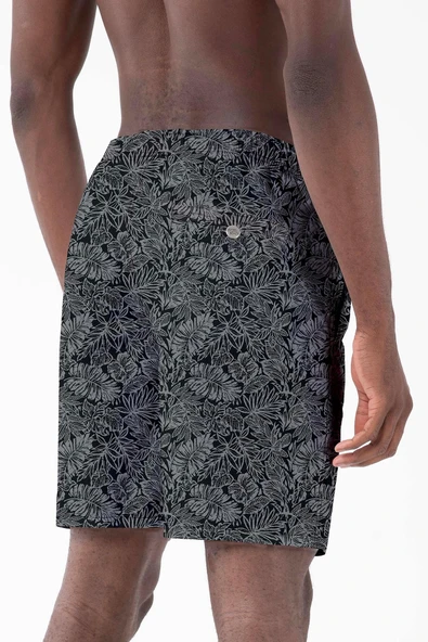 Uzun Boy Model Su İtici Özellikli Dijital Baskılı Erkek Plaj Deniz Şort Mayo - 243-Siyah - Resim 2