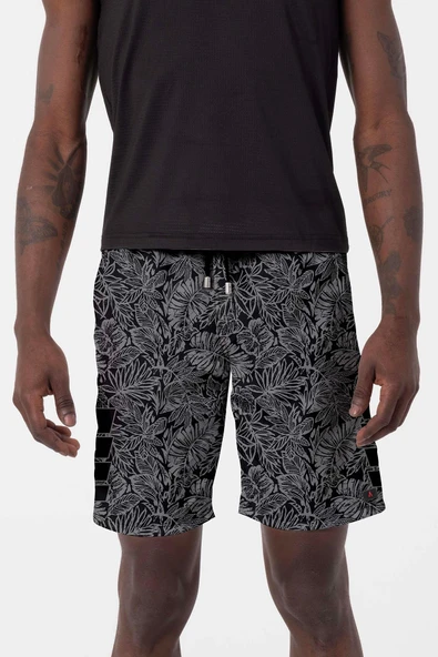 Uzun Boy Model Su İtici Özellikli Dijital Baskılı Erkek Plaj Deniz Şort Mayo - 243-Siyah - Resim 4
