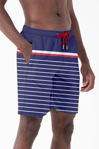 Uzun Boy Model Su İtici Özellikli Dijital Baskılı Erkek Plaj Deniz Şort Mayo 237-Lacivert