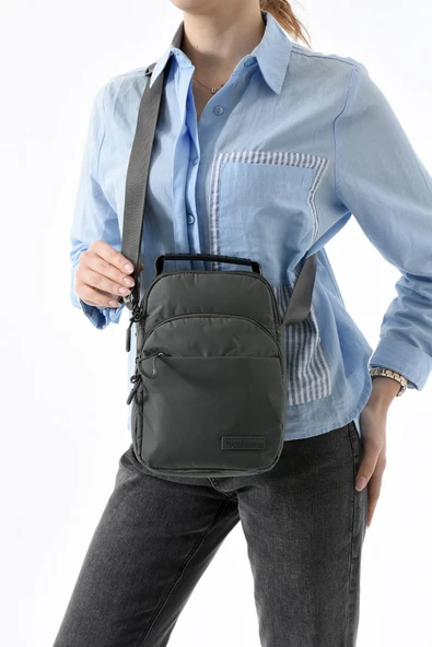 Üç Bölmeli Unisex Göğüs (Bodybag) - El Çantası Gri (Model: 571-9P)