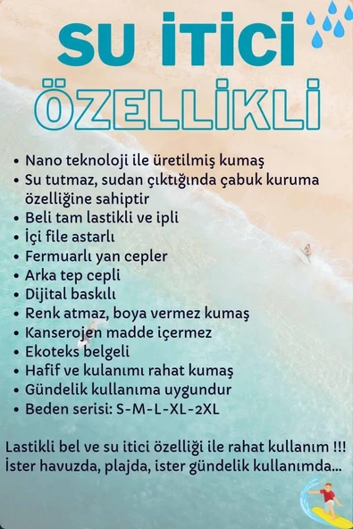 Uzun Boy Model Su İtici Özellikli Dijital Baskılı Erkek Plaj Deniz Şort Mayo 237-Lacivert - Resim 7