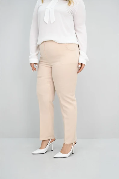 Kadın Büyük Beden Yüksek Bel Kumaş Pantolon 0036-25 - 12