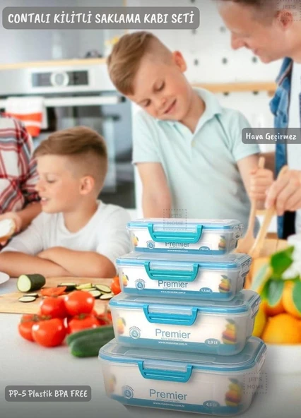 4’lü Contalı Saklama Kabı Seti Kilitleme Mekanizmalı Hava Geçirmez BPA FREE
