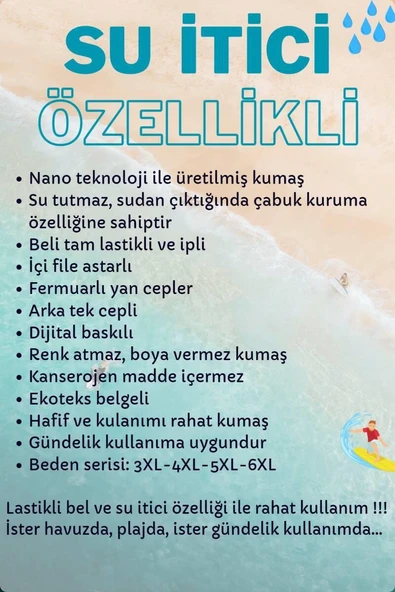 Büyük Beden Su İtici Özellikli Dijital Baskılı Erkek Plaj Deniz Şort Mayo - 273-Lacivert - 7
