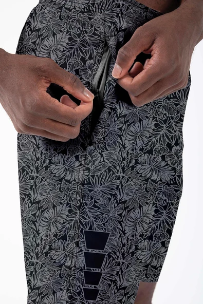 Uzun Boy Model Su İtici Özellikli Dijital Baskılı Erkek Plaj Deniz Şort Mayo - 243-Siyah - Resim 3