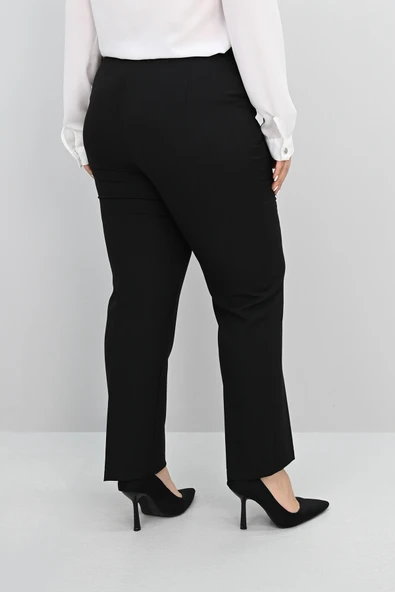 Kadın Büyük Beden Yüksek Bel Kumaş Pantolon 0036-25 - 4