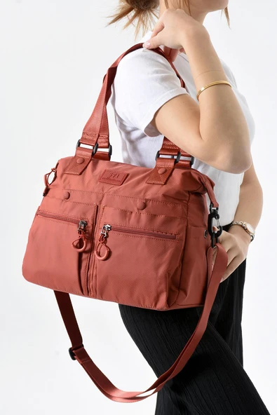 Ultra Hafif Su Geçirmez Çok Cepli Omuz Çantası Kiremit (Model: 571-13-9M)