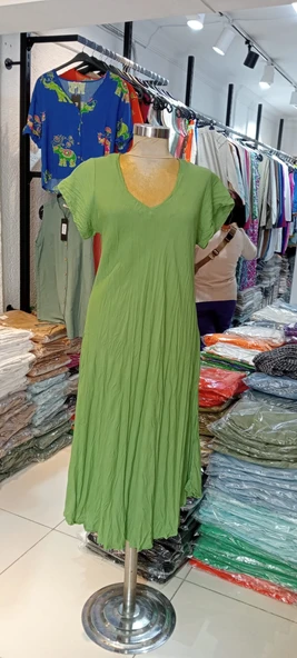 Kadın Bürümcük Yeşil Picasso Viskon Elbise - 4