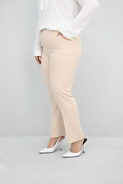 Kadın Büyük Beden Yüksek Bel Kumaş Pantolon 0036-25 - 11
