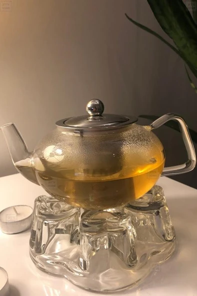 2’li Set Cam Demlik ve Cam Isıtıcı Süzgeçli Demlik 500 ml Bitki Çayı Demliği Borasilikat - 5