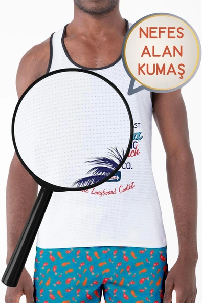 Dijital Baskılı Nefes Alan Clima Control Kumaş Erkek Askılı Plaj Tişört Atlet - MB0389 - 2