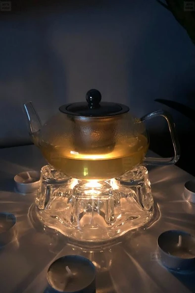 2’li Set Cam Demlik ve Cam Isıtıcı Süzgeçli Demlik 500 ml Bitki Çayı Demliği Borasilikat - 3