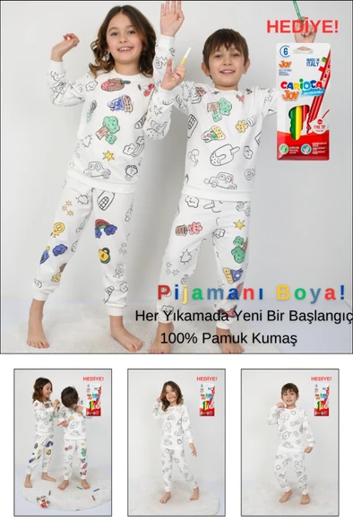 Boyanabilir Çocuk Pijama Takımı + Kalem I Renkli Rüyalar I Her Yıkamada Yeniden Tasarla - 2