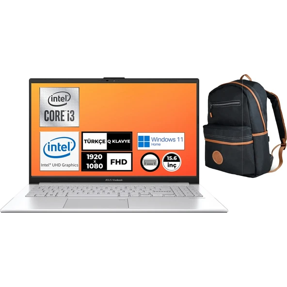Vivobook Go 15 Intel Core I3-N305 8gb 1tb SSD Windows 11 Home 15.6" Fhd Taşınabilir Bilgisayar E1504GA-NJ257W 005 + Çanta