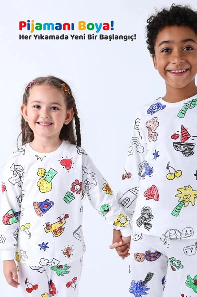 Boyanabilir Çocuk Pijama Takımı + Kalem I Renkli Rüyalar I Her Yıkamada Yeniden Tasarla - 5