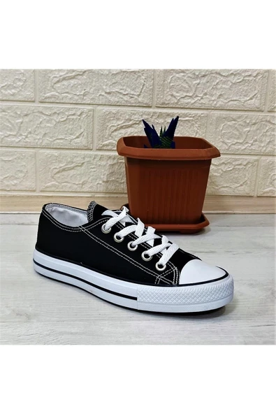 Siyah-Beyaz Kısa Unisex Sneaker Keten Spor Ayakkabı - 3