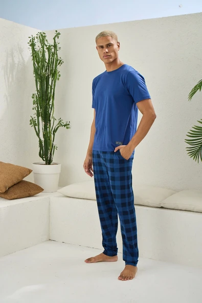 KLY Kısa Kollu Altı Kareli Capucina Rengi Yazlık Erkek Pijama Takımı - 2