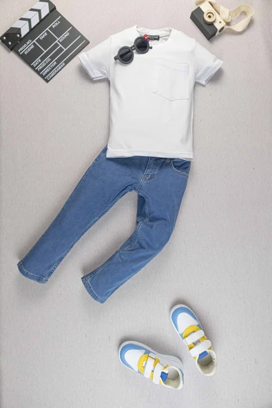 Şık ve Rahat: Tişört & Likralı Kot Takım I Erkek Çocuk Özel Rahat ve Trend Kombin I Bayramlık Takım ürün görseli 1