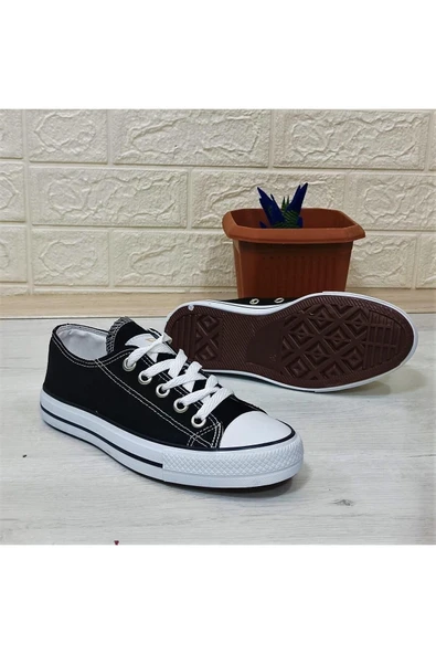 Siyah-Beyaz Kısa Unisex Sneaker Keten Spor Ayakkabı