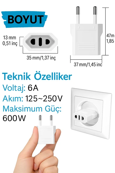 Amerikan Tipi Priz Dönüştürücü Fiş Çevirici Adaptörü Aparatı 2 adet - 4