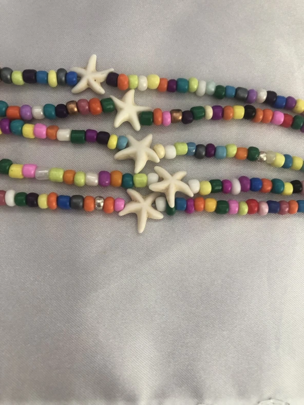 Deniz Yıldızlı Renkli Boncuklu Halhal