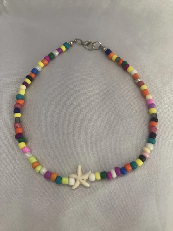 Deniz Yıldızlı Renkli Boncuklu Halhal - 3