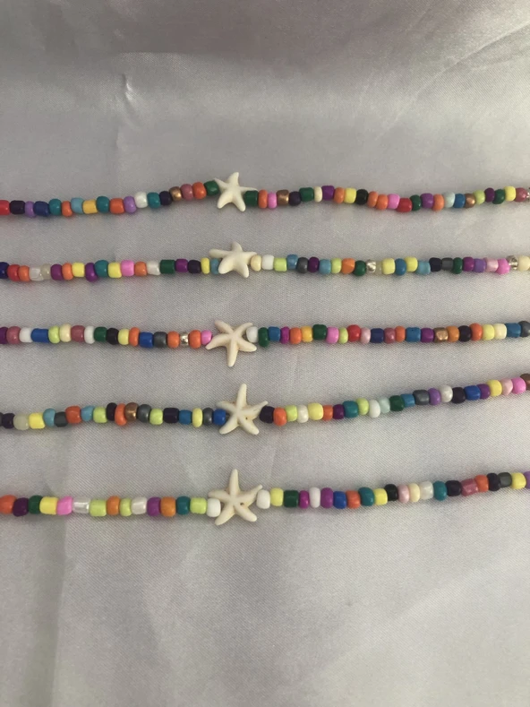 Deniz Yıldızlı Renkli Boncuklu Halhal - 2