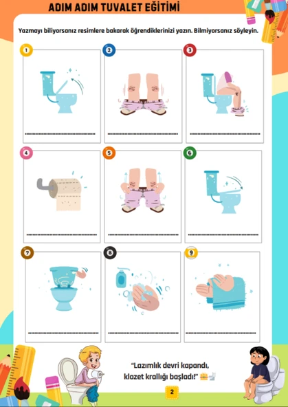 Çocuklara Tuvalet Eğitimi ve Diş Fırçalama Eğitimi YAZ-SİL Kitabı (Cırt Cırtlı) - Resim 2
