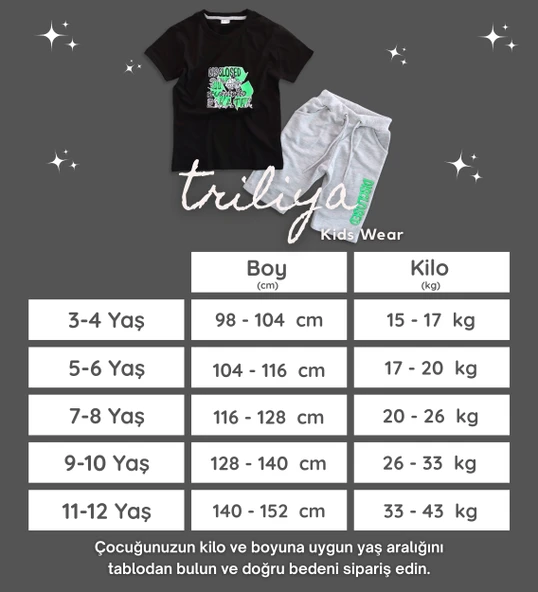 Triliya Pamuklu Unisex Çocuk Kapri Takımı (Cepli & Kordonlu, 3-12 Yaş) TRL-28 - 9