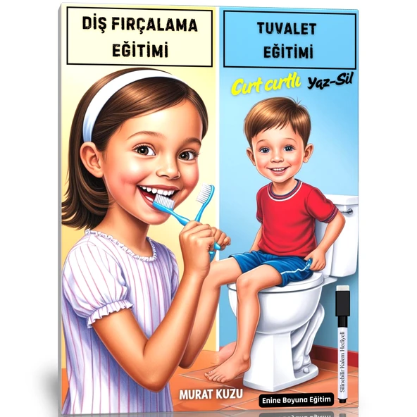 Çocuklara Tuvalet Eğitimi ve Diş Fırçalama Eğitimi YAZ-SİL Kitabı (Cırt Cırtlı) ürün görseli