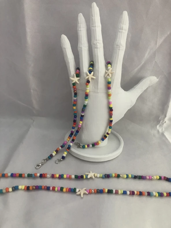 Deniz Yıldızlı Renkli Boncuklu Halhal - 5