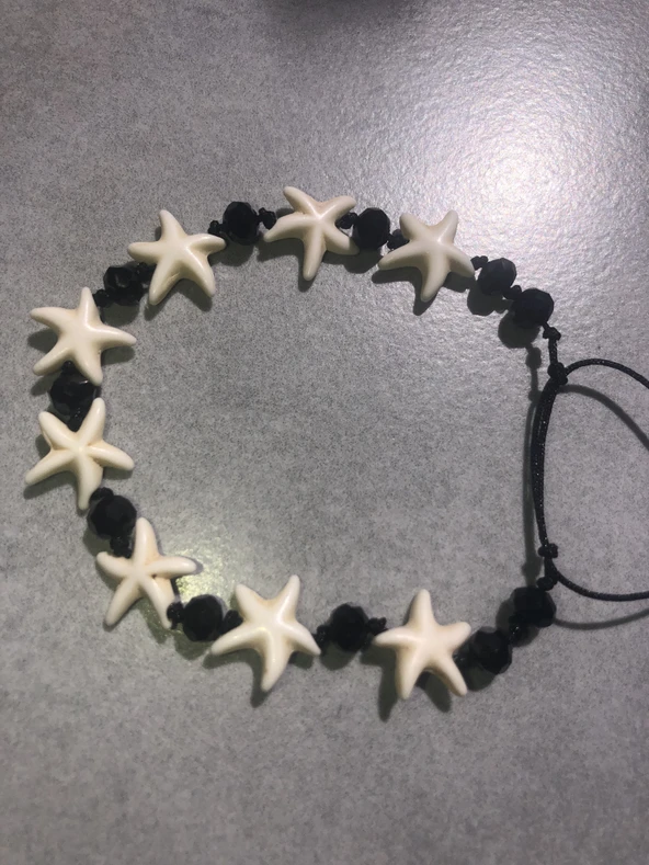 Deniz Yıldızlı Siyah Kristal Boncuklu Bileklik