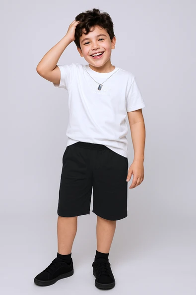 ERKEK ÇOCUK ŞORTLU TAKIM KOLYE HEDİYELİ OVERSİZE KALIP KABARTMA BASKILI E32 - 7